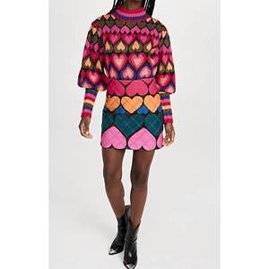 FARM RIO jacquard sweater in full of hearts